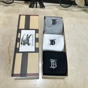 Burberry 3-Pack Logo Crew Socks in Gray, White & Black